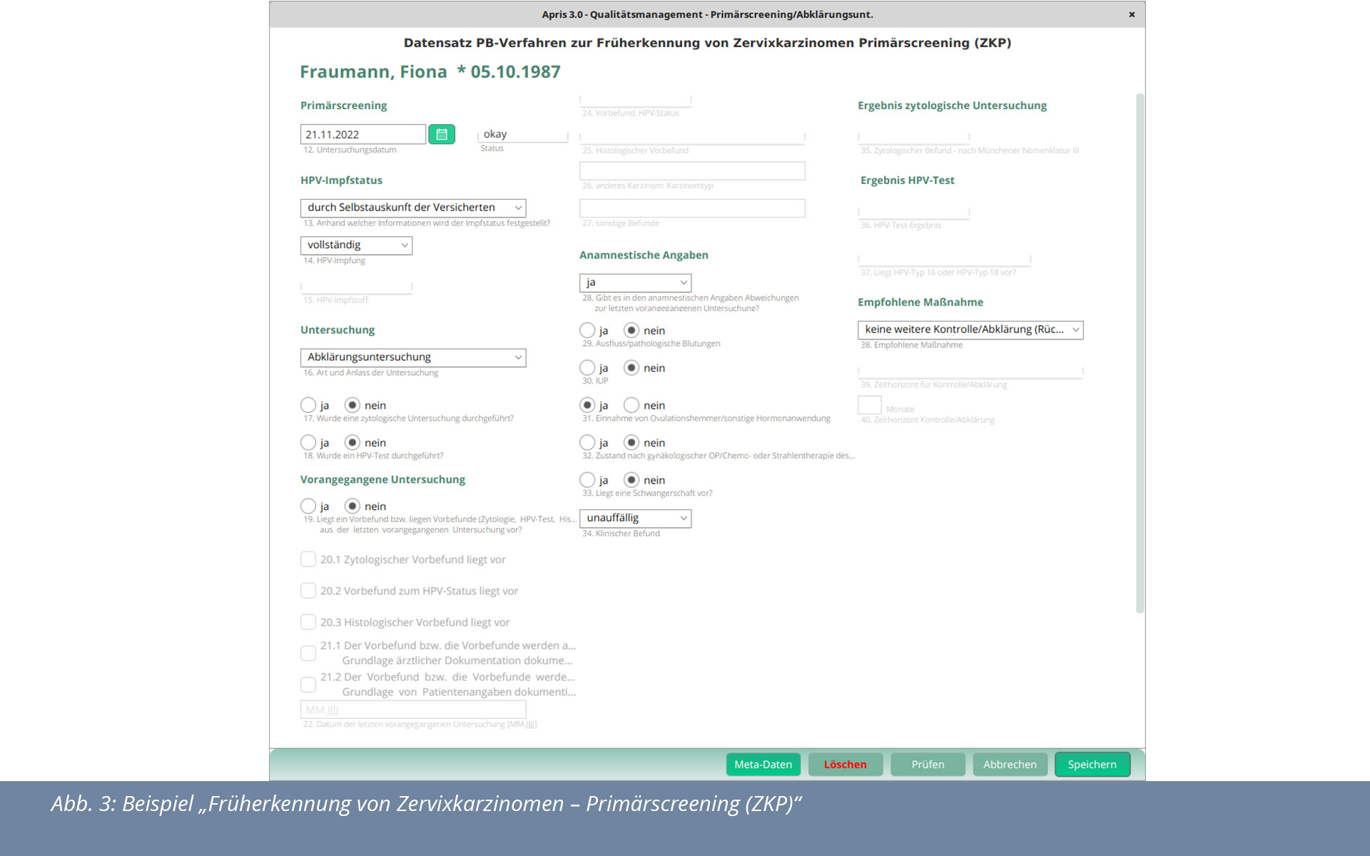 Beispiel: Apris-Praxissoftware Zervixkarzinom